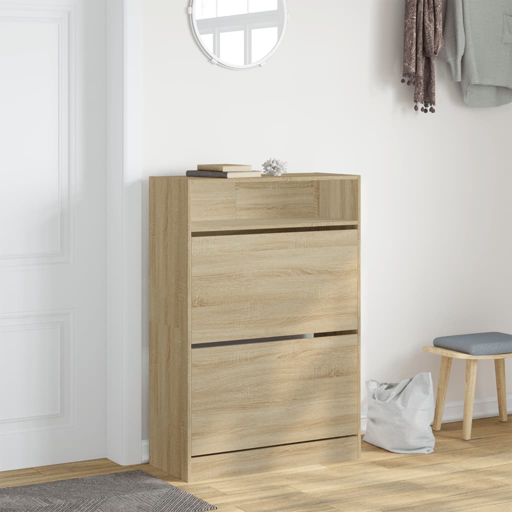 Schoenenkast met 2 klaplades 80x34x116 cm sonoma eikenkleurig is nu te koop bij PeponiXL, paradijselijk wonen!