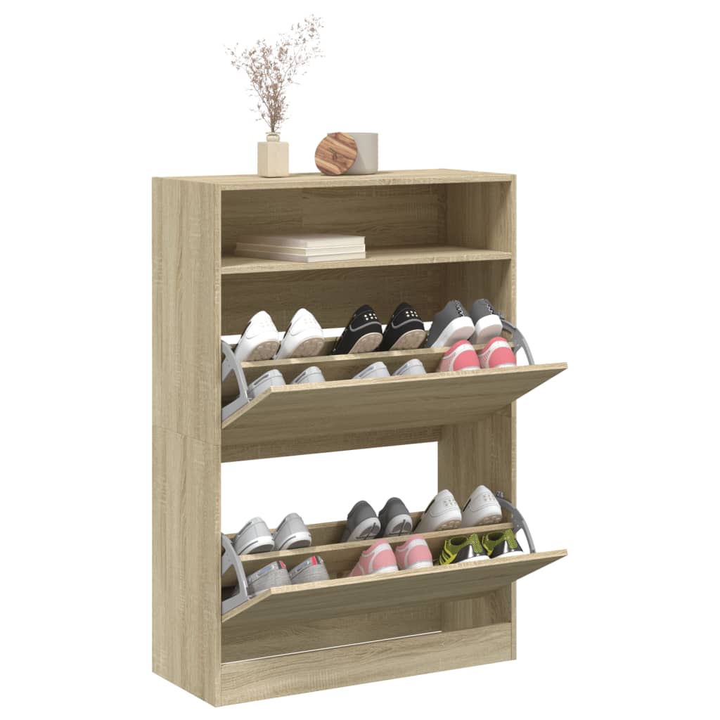 Schoenenkast met 2 klaplades 80x34x116 cm sonoma eikenkleurig is nu te koop bij PeponiXL, paradijselijk wonen!
