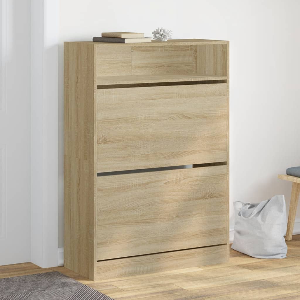Schoenenkast met 2 klaplades 80x34x116 cm sonoma eikenkleurig is nu te koop bij PeponiXL, paradijselijk wonen!