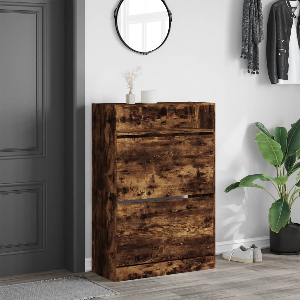 Schoenenkast met 2 klaplades 80x34x116 cm gerookt eikenkleurig is nu te koop bij PeponiXL, paradijselijk wonen!