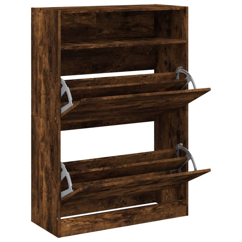 Schoenenkast met 2 klaplades 80x34x116 cm gerookt eikenkleurig is nu te koop bij PeponiXL, paradijselijk wonen!