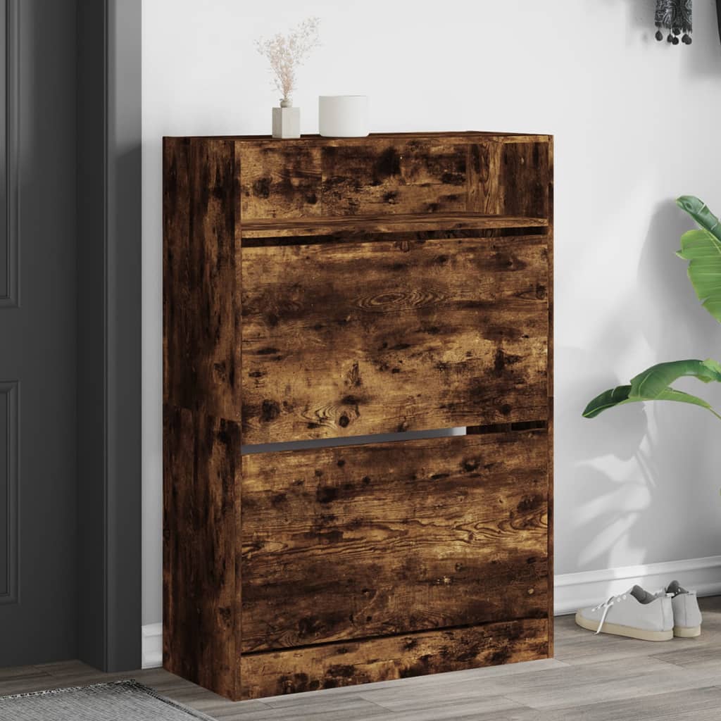 Schoenenkast met 2 klaplades 80x34x116 cm gerookt eikenkleurig is nu te koop bij PeponiXL, paradijselijk wonen!