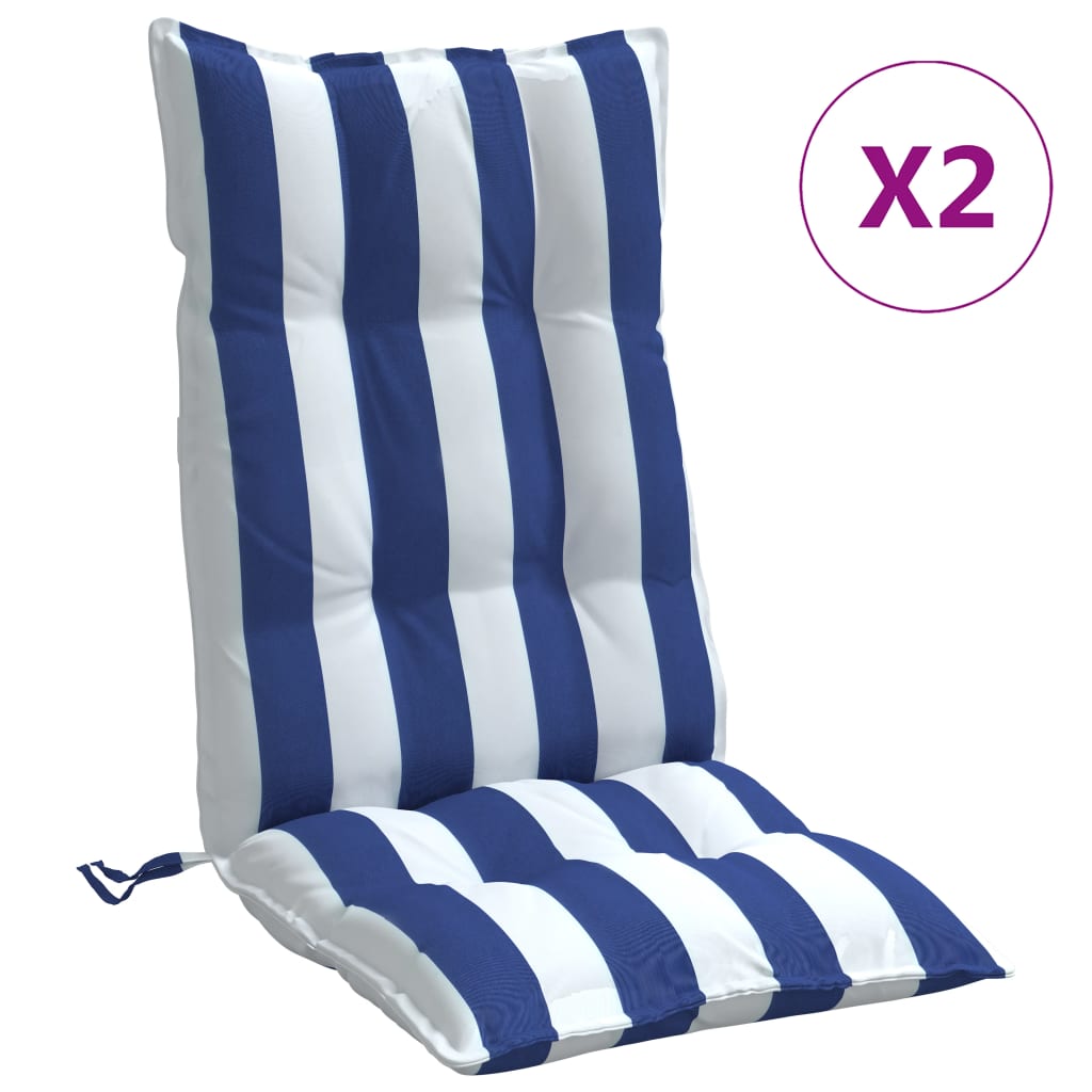 Stoelkussens 2 st hoge rug gestreept stof wit en blauw is nu te koop bij PeponiXL, paradijselijk wonen!