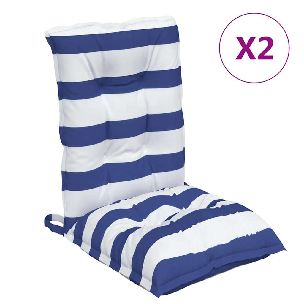 Stoelkussens 2 st lage rug gestreept stof wit en blauw is nu te koop bij PeponiXL, paradijselijk wonen!