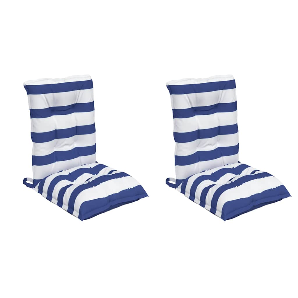 Stoelkussens 2 st lage rug gestreept stof wit en blauw is nu te koop bij PeponiXL, paradijselijk wonen!