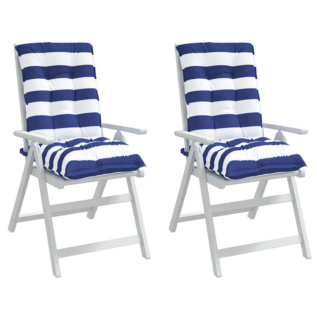 Stoelkussens 2 st lage rug gestreept stof wit en blauw is nu te koop bij PeponiXL, paradijselijk wonen!