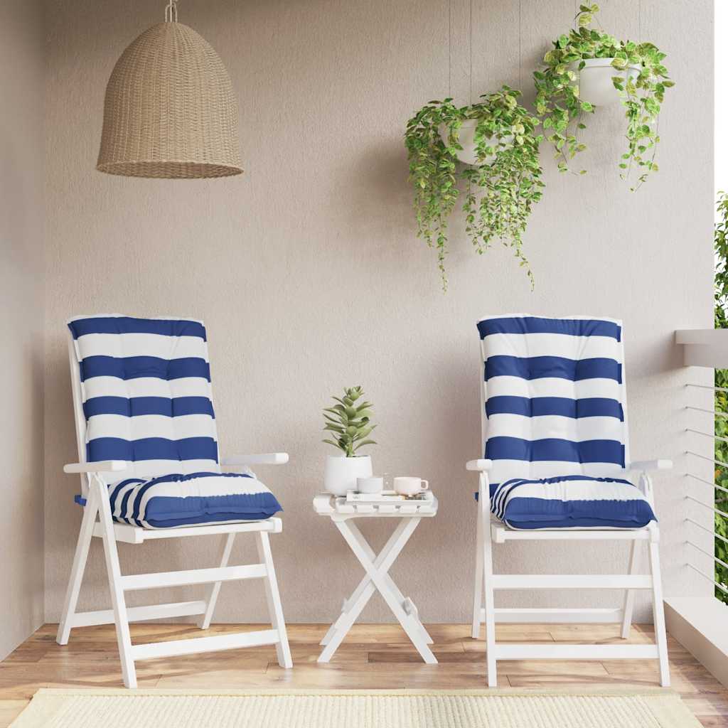 Stoelkussens 2 st lage rug gestreept stof wit en blauw is nu te koop bij PeponiXL, paradijselijk wonen!