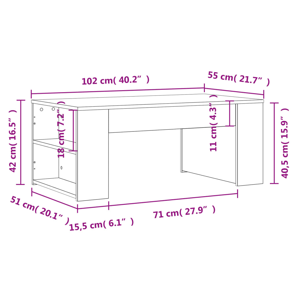Salontafel 102x55x42 cm bewerkt hout wit is nu te koop bij PeponiXL, paradijselijk wonen!