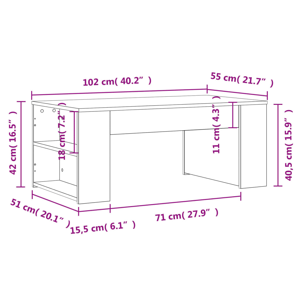 Salontafel 102x50x45 cm bewerkt hout zwart is nu te koop bij PeponiXL, paradijselijk wonen!