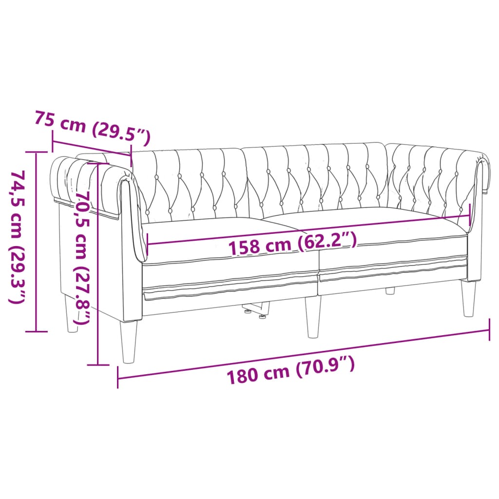 Tweezitsbank Chesterfield-stijl stof bruin is nu te koop bij PeponiXL, paradijselijk wonen!