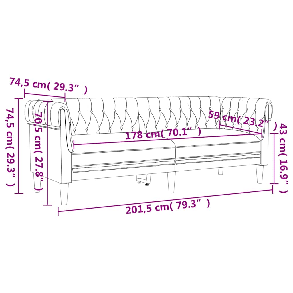 Driezitsbank Chesterfield-stijl stof lichtgrijs is nu te koop bij PeponiXL, paradijselijk wonen!