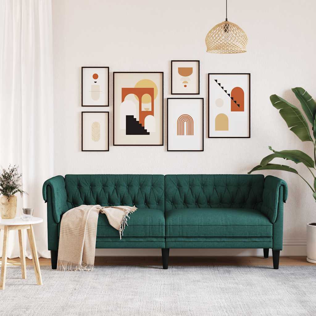 Driezitsbank Chesterfield-stijl stof donkergroen is nu te koop bij PeponiXL, paradijselijk wonen!