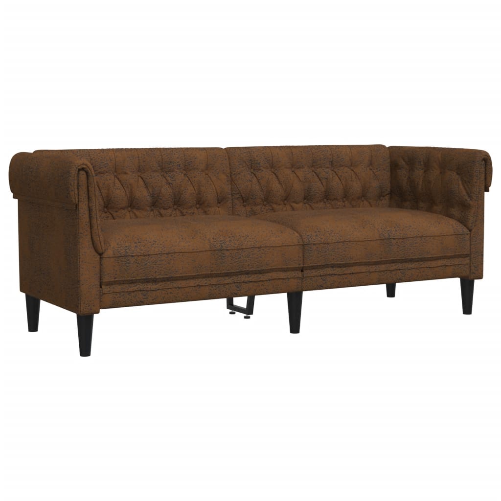 Driezitsbank Chesterfield-stijl stof bruin is nu te koop bij PeponiXL, paradijselijk wonen!