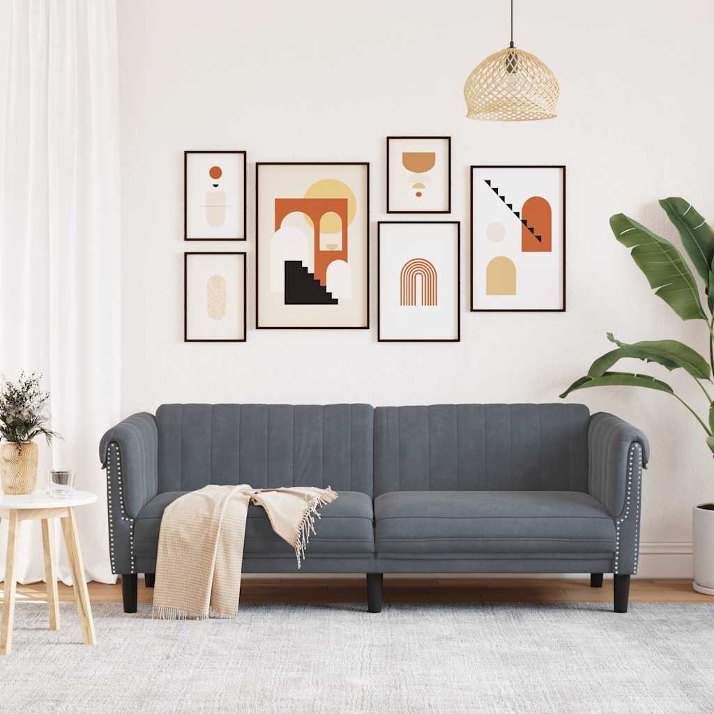 Driezitsbank fluweel donkergrijs is nu te koop bij PeponiXL, paradijselijk wonen!