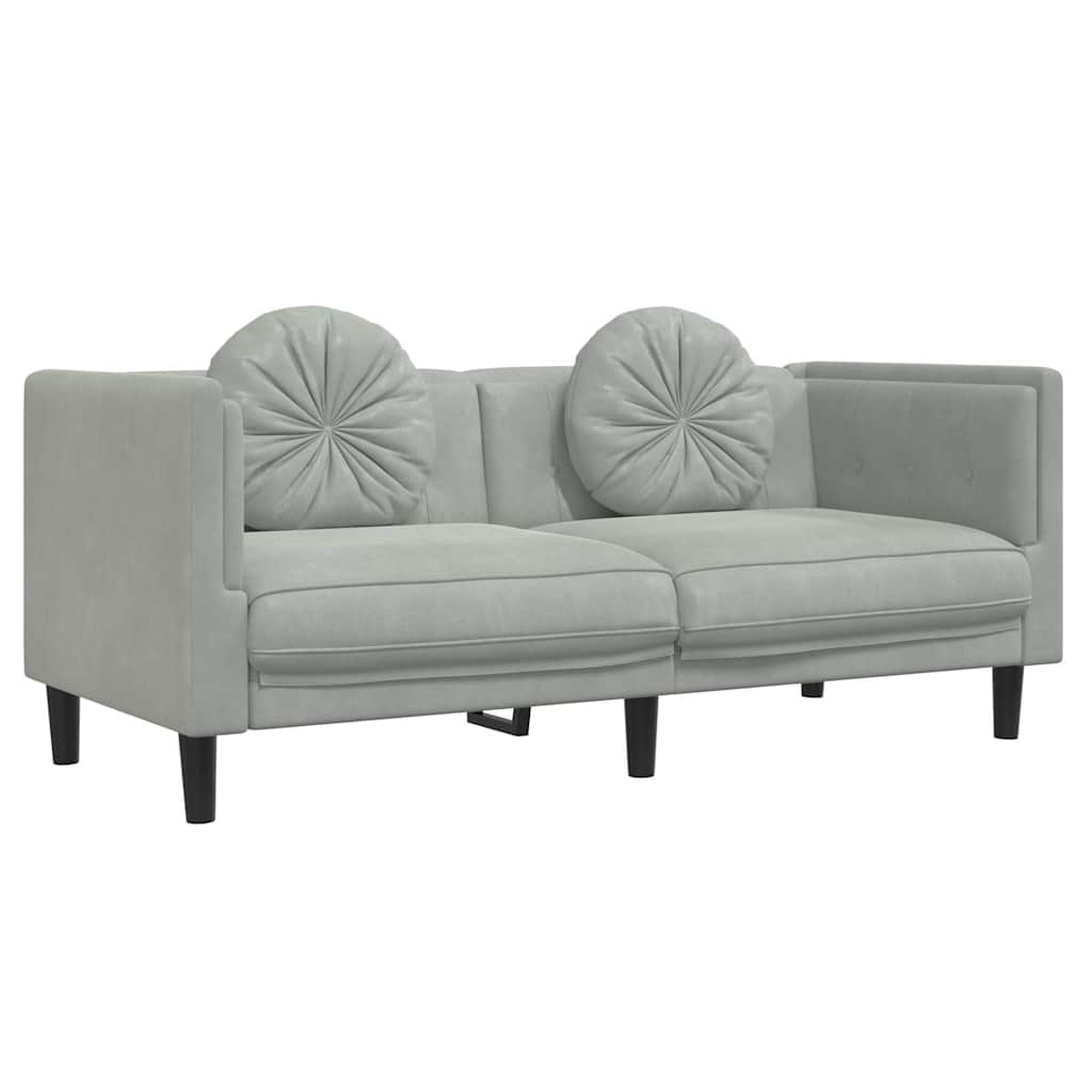 Bank met kussens 2-zits fluweel lichtgrijs is nu te koop bij PeponiXL, paradijselijk wonen!