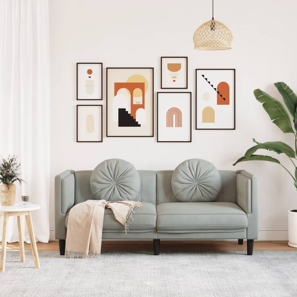 Bank met kussens 2-zits fluweel lichtgrijs is nu te koop bij PeponiXL, paradijselijk wonen!