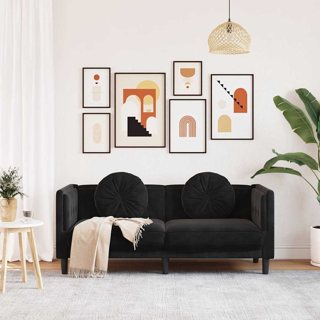 Bank met kussens 2-zits fluweel zwart is nu te koop bij PeponiXL, paradijselijk wonen!