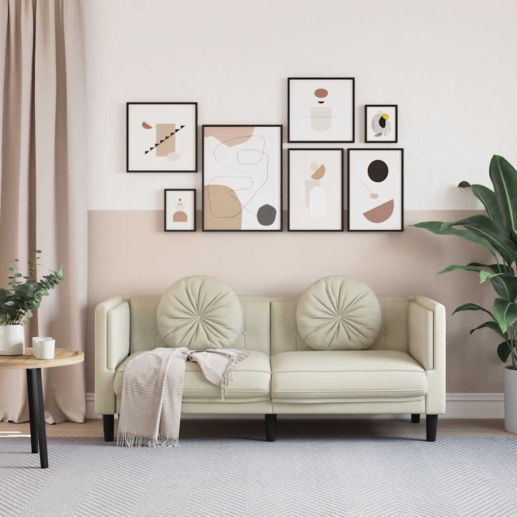 Bank met kussens 2-zits fluweel crèmekleurig is nu te koop bij PeponiXL, paradijselijk wonen!