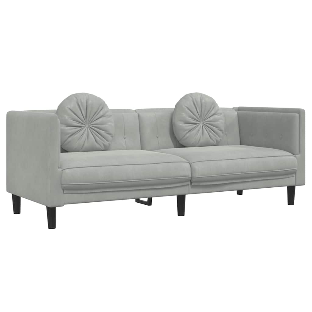 Bank met kussens 3-zits fluweel lichtgrijs is nu te koop bij PeponiXL, paradijselijk wonen!
