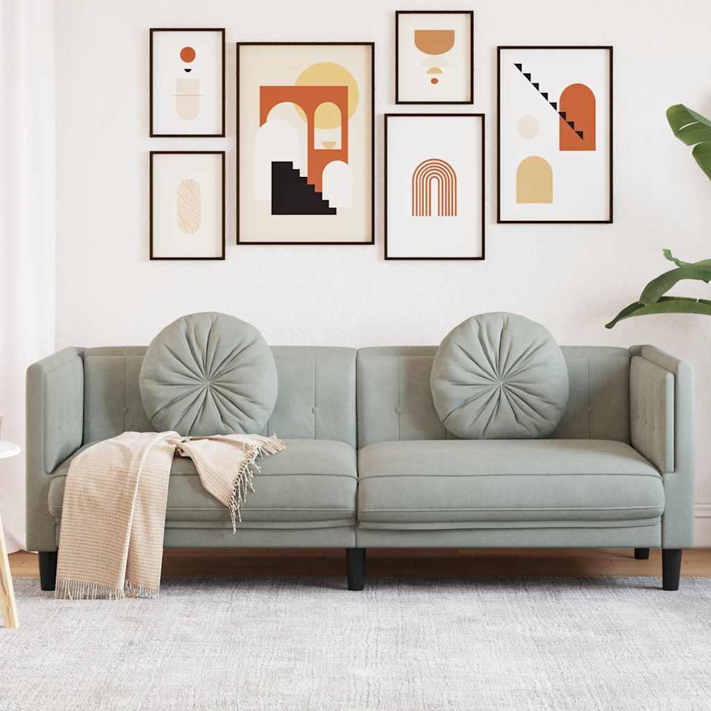 Bank met kussens 3-zits fluweel lichtgrijs is nu te koop bij PeponiXL, paradijselijk wonen!