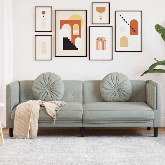 Bank met kussens 3-zits fluweel lichtgrijs is nu te koop bij PeponiXL, paradijselijk wonen!
