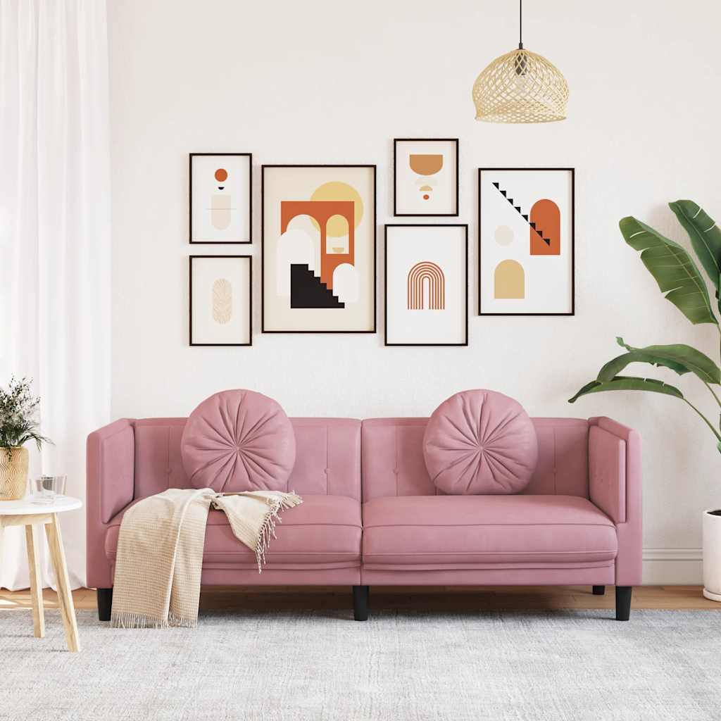 Bank met kussens 3-zits fluweel roze is nu te koop bij PeponiXL, paradijselijk wonen!