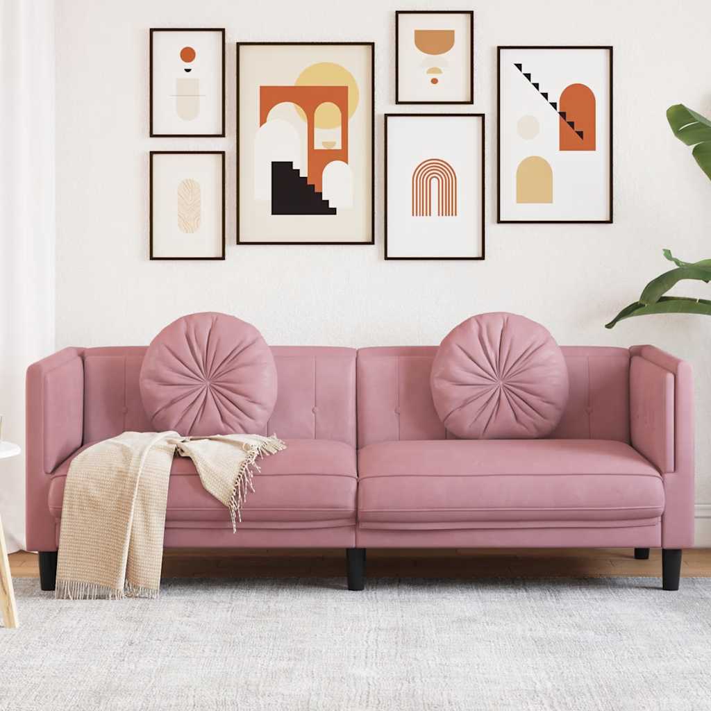 Bank met kussens 3-zits fluweel roze is nu te koop bij PeponiXL, paradijselijk wonen!