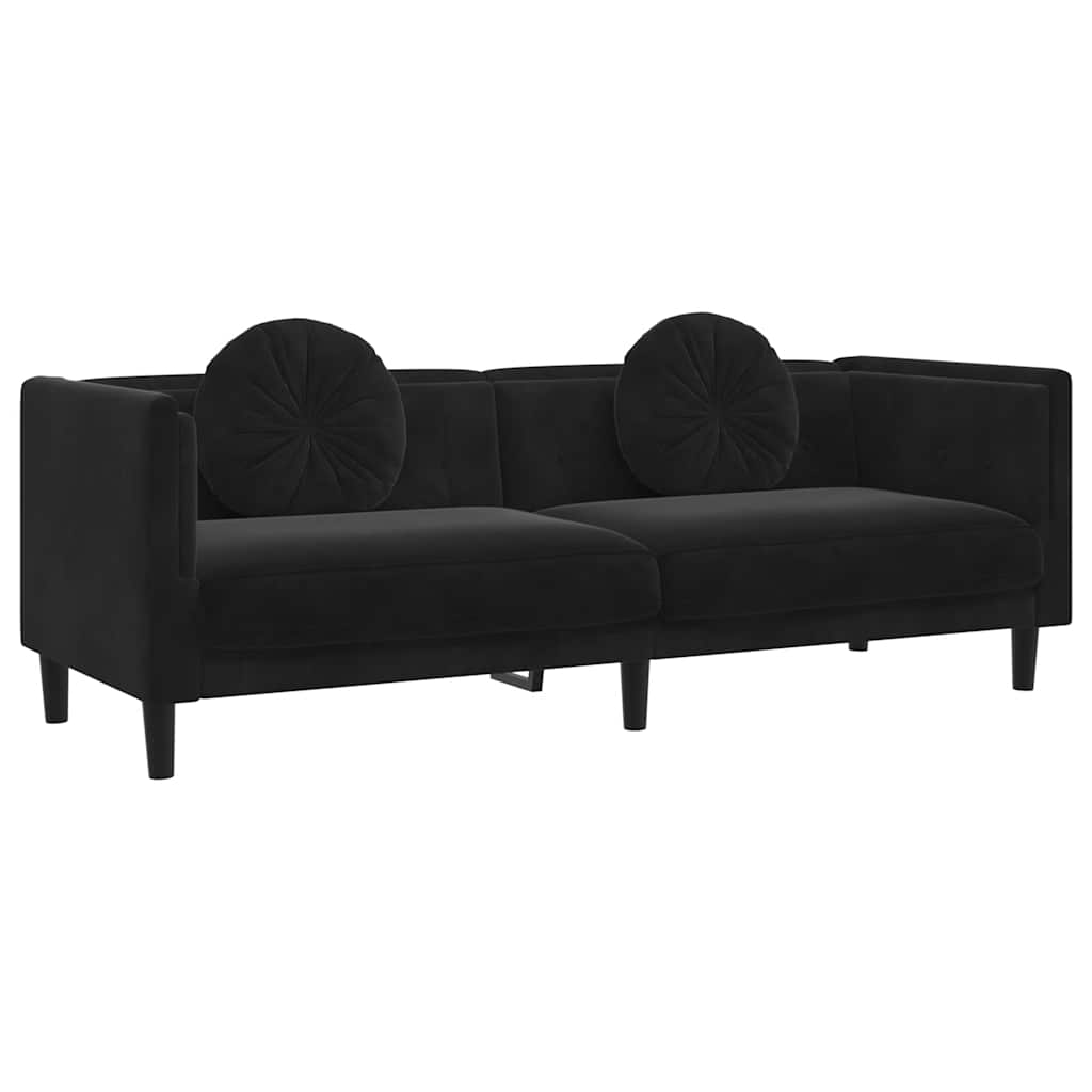 Bank met kussens 3-zits fluweel zwart is nu te koop bij PeponiXL, paradijselijk wonen!