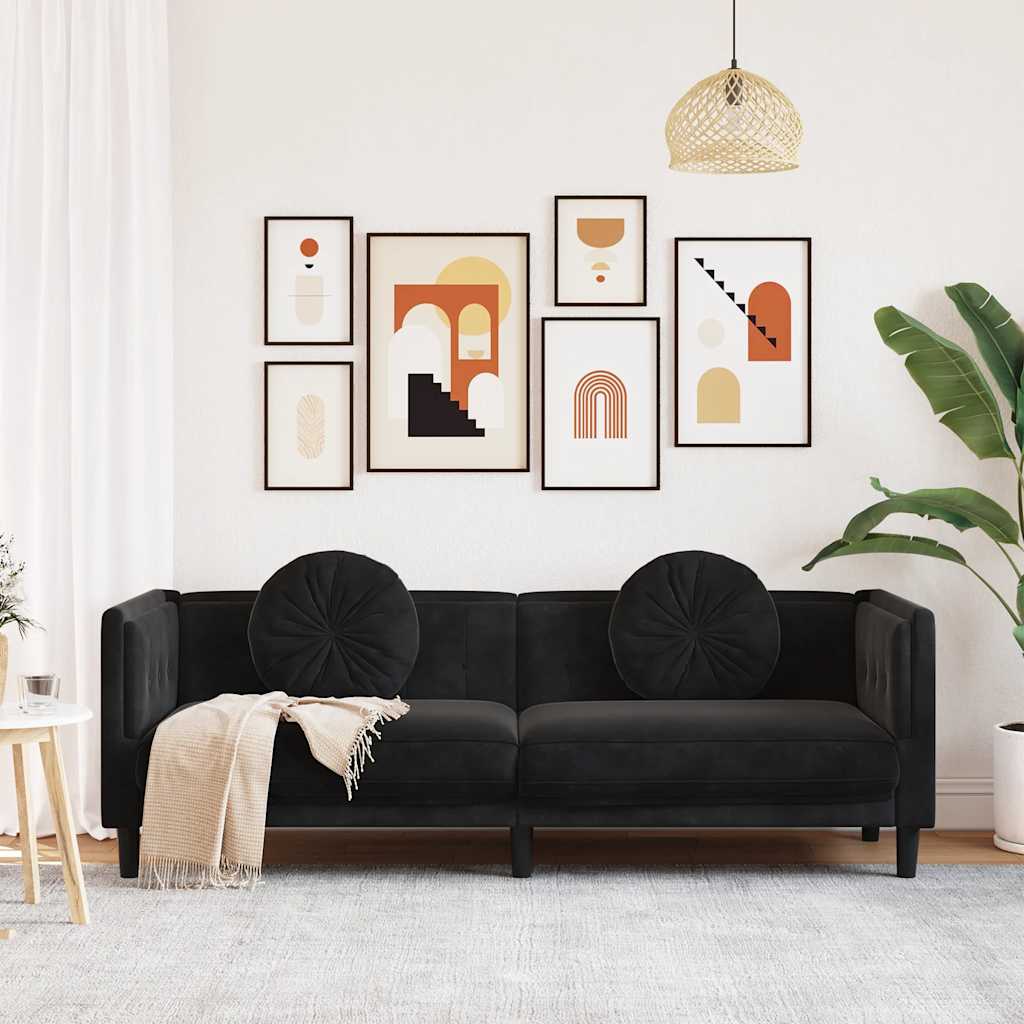 Bank met kussens 3-zits fluweel zwart is nu te koop bij PeponiXL, paradijselijk wonen!