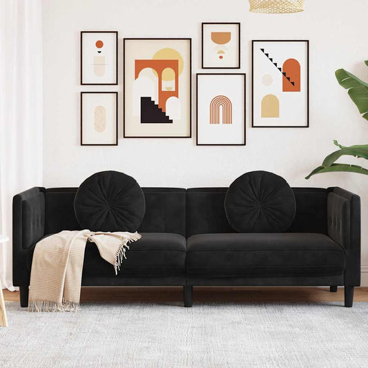 Bank met kussens 3-zits fluweel zwart is nu te koop bij PeponiXL, paradijselijk wonen!