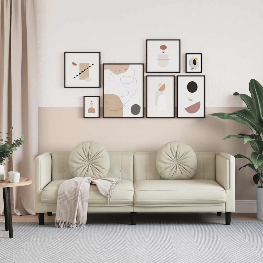 Bank met kussens 3-zits fluweel crèmekleurig is nu te koop bij PeponiXL, paradijselijk wonen!