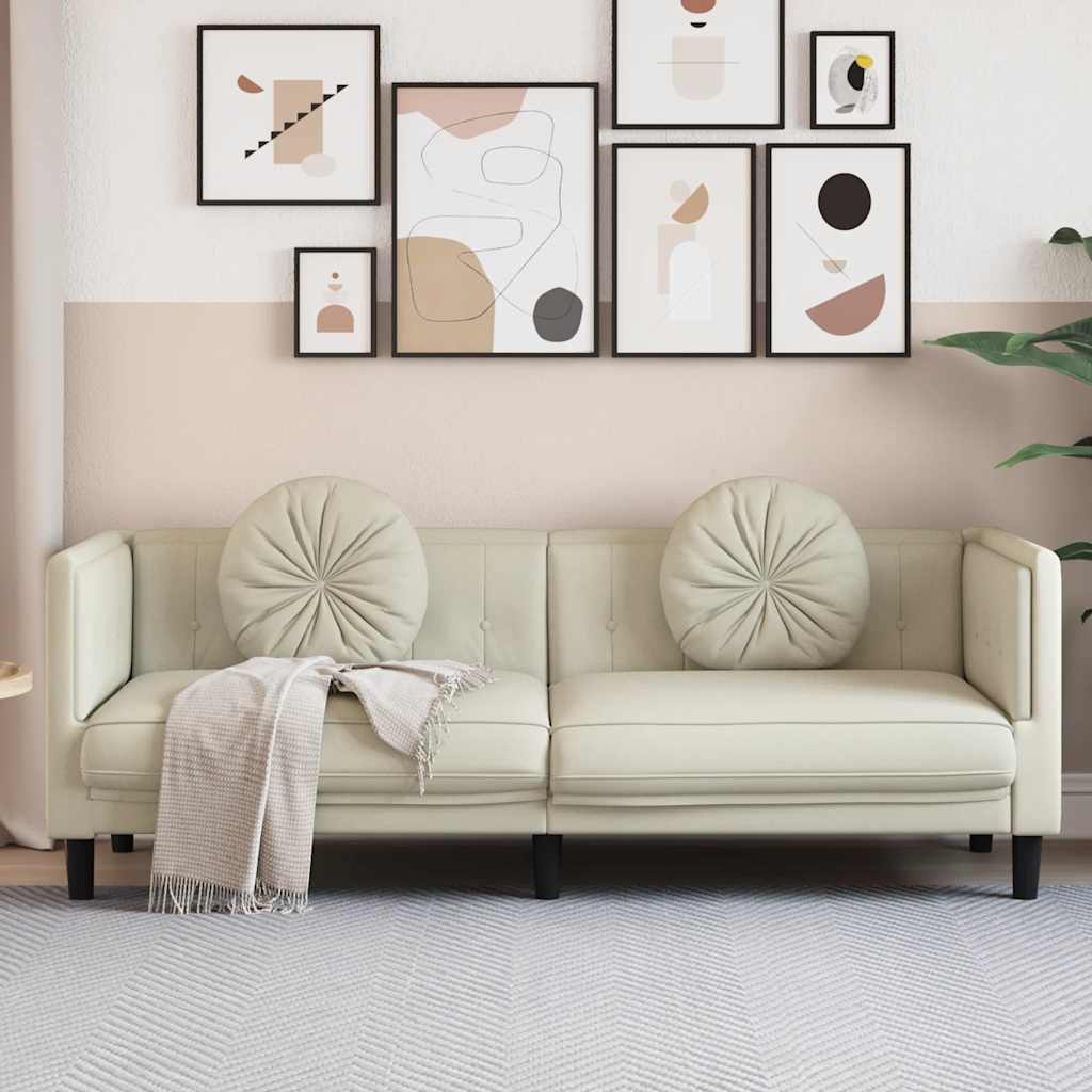 Bank met kussens 3-zits fluweel crèmekleurig is nu te koop bij PeponiXL, paradijselijk wonen!