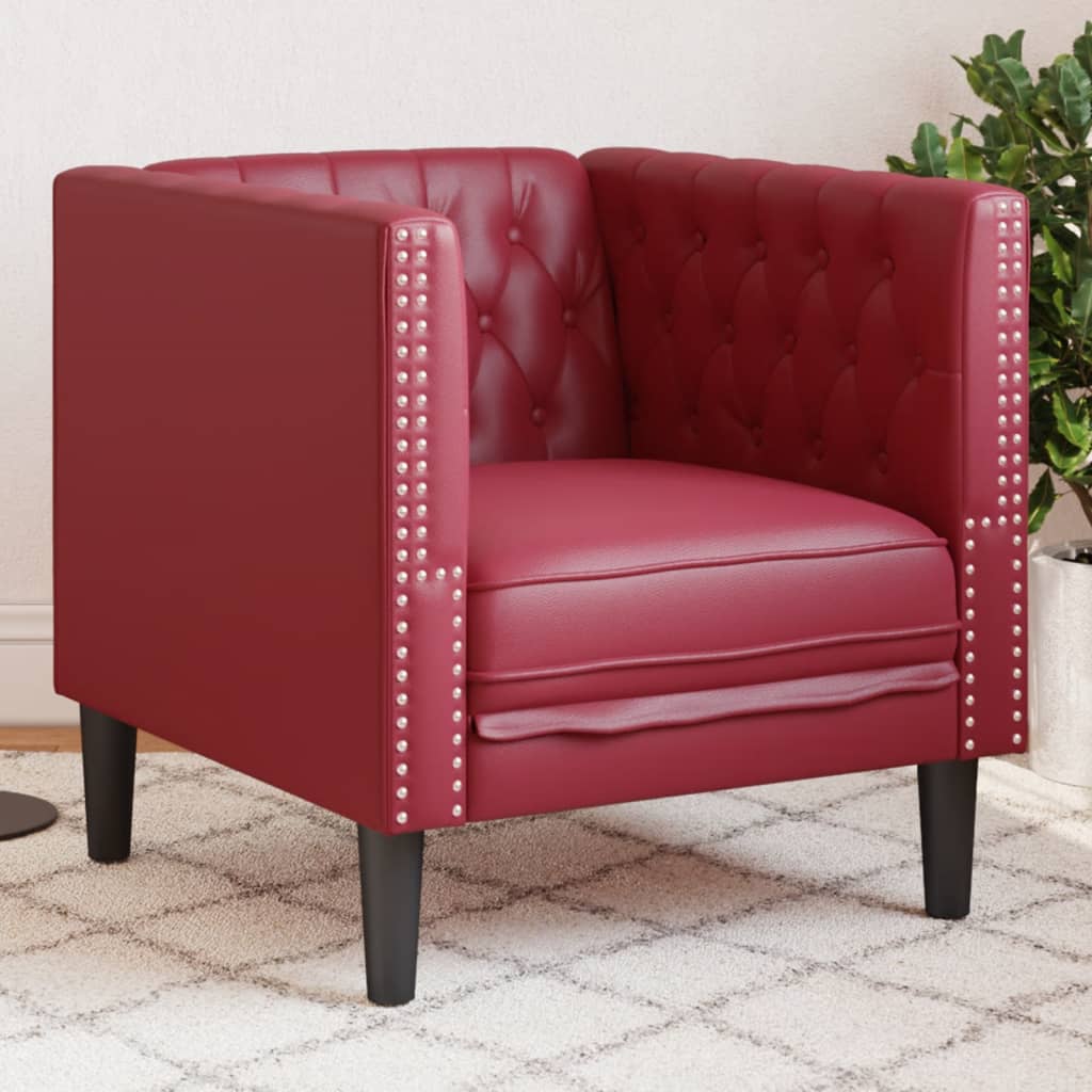 Fauteuil Chesterfield-stijl kunstleer wijnrood is nu te koop bij PeponiXL, paradijselijk wonen!