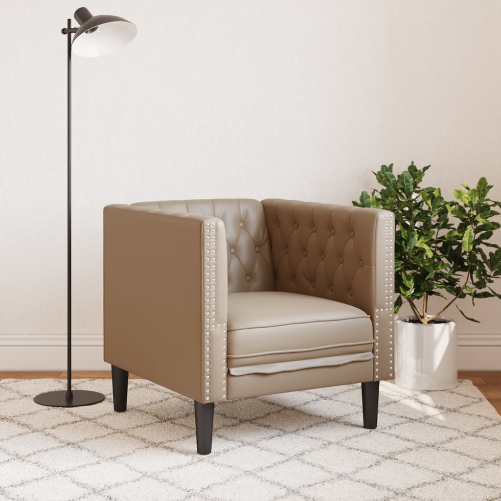 Fauteuil Chesterfield-stijl kunstleer cappuccinokleurig is nu te koop bij PeponiXL, paradijselijk wonen!