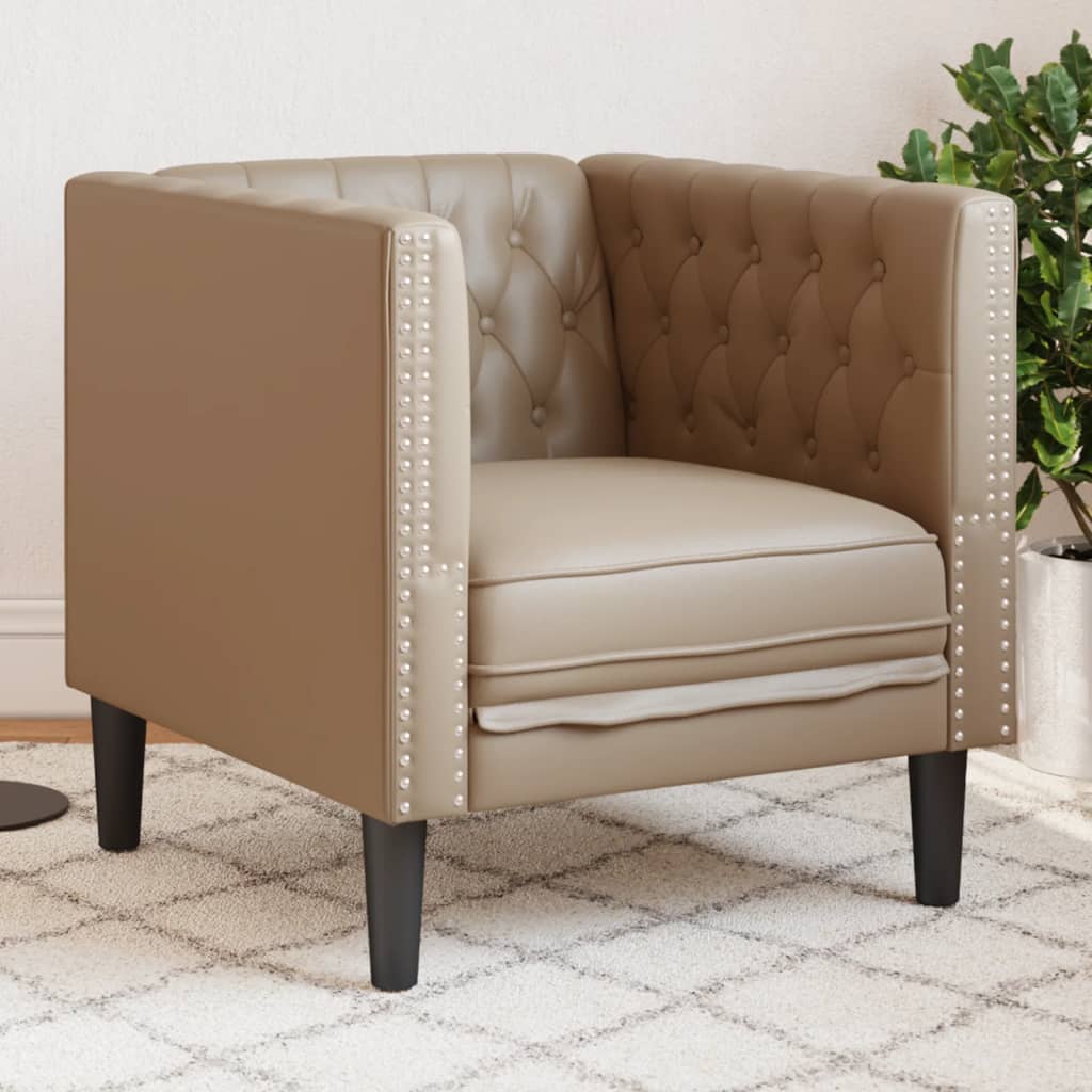 Fauteuil Chesterfield-stijl kunstleer cappuccinokleurig is nu te koop bij PeponiXL, paradijselijk wonen!