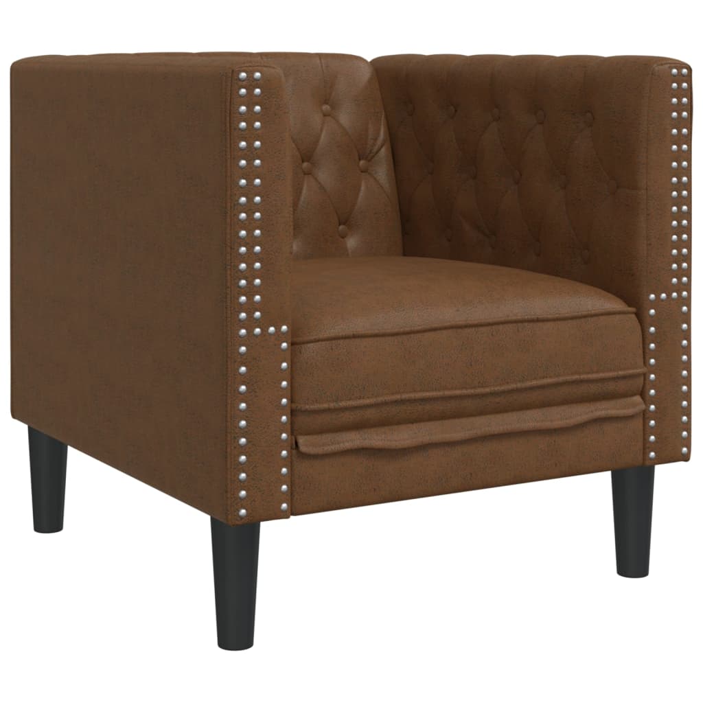 Fauteuil Chesterfield-stijl kunstsuède bruin is nu te koop bij PeponiXL, paradijselijk wonen!