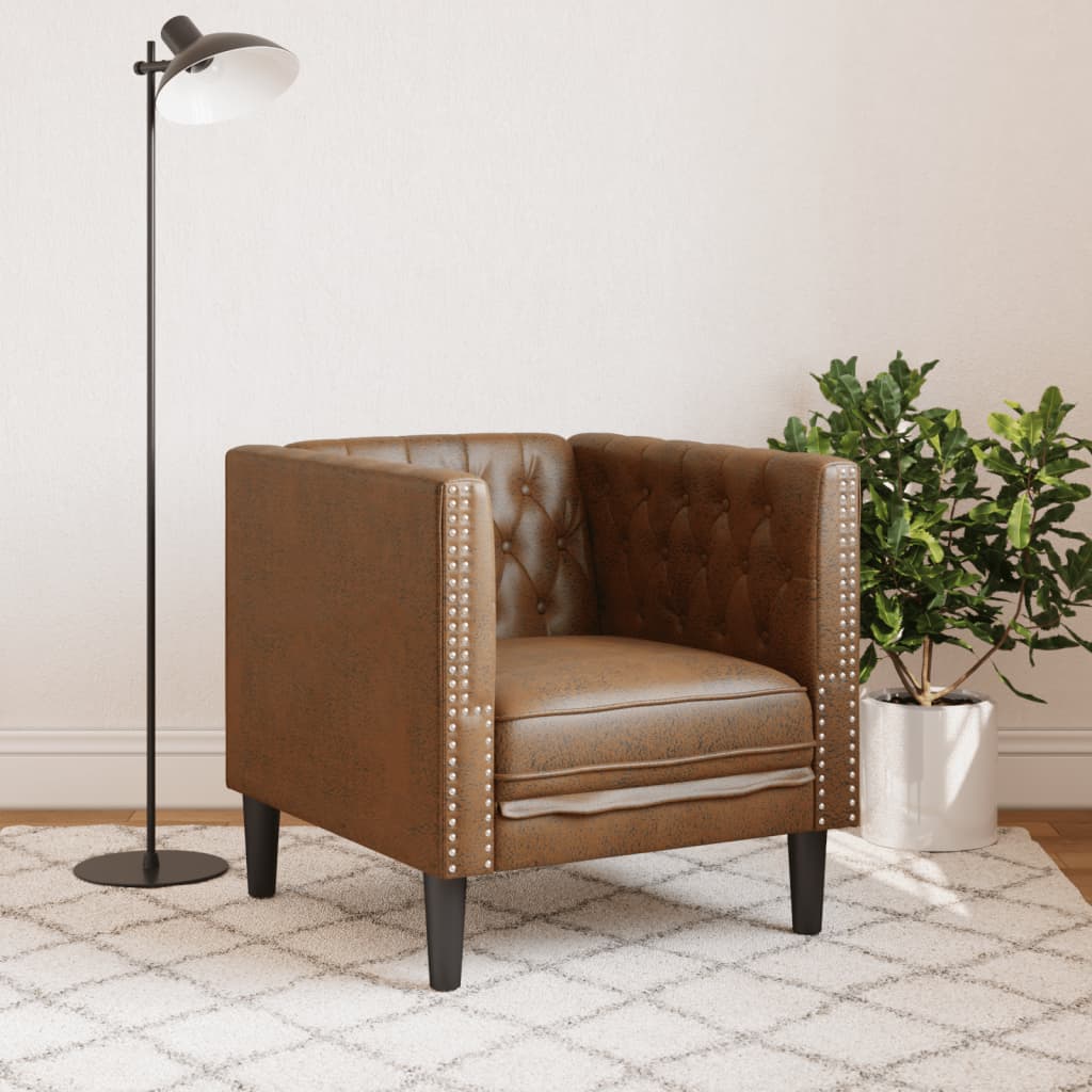 Fauteuil Chesterfield-stijl kunstsuède bruin is nu te koop bij PeponiXL, paradijselijk wonen!