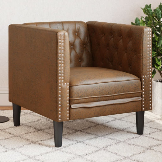 Fauteuil Chesterfield-stijl kunstsuède bruin is nu te koop bij PeponiXL, paradijselijk wonen!