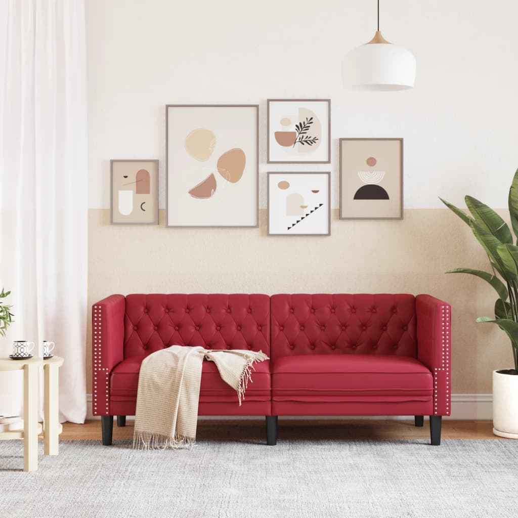 Tweezitsbank Chesterfield-stijl kunstleer wijnrood is nu te koop bij PeponiXL, paradijselijk wonen!
