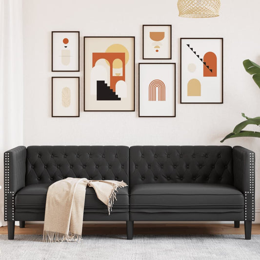 Driezitsbank Chesterfield-stijl kunstleer zwart is nu te koop bij PeponiXL, paradijselijk wonen!