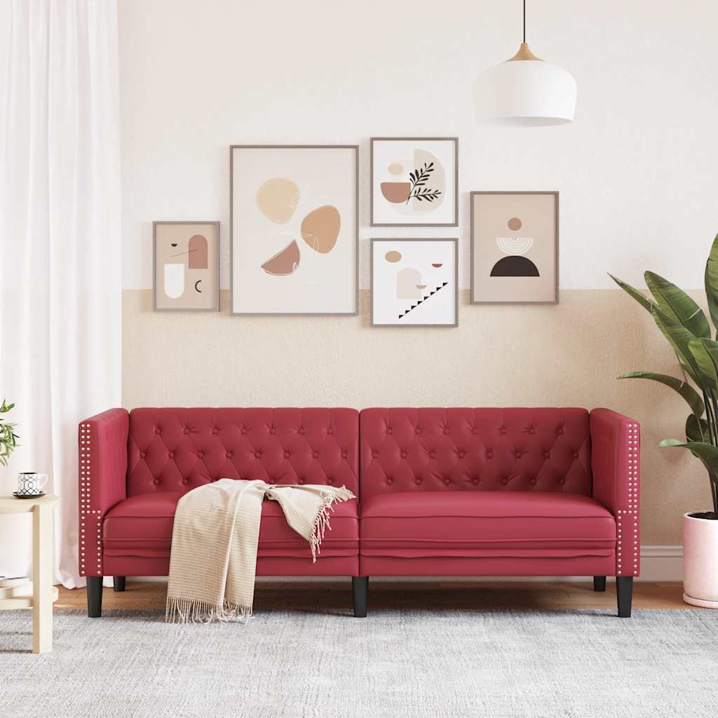 Driezitsbank Chesterfield-stijl kunstleer wijnrood is nu te koop bij PeponiXL, paradijselijk wonen!