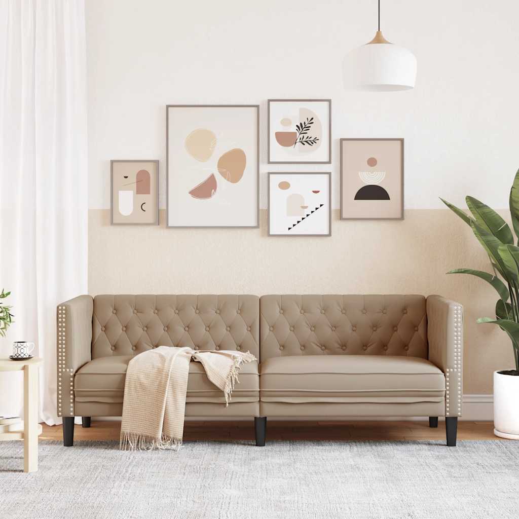 Driezitsbank Chesterfield-stijl kunstleer cappuccinokleurig is nu te koop bij PeponiXL, paradijselijk wonen!