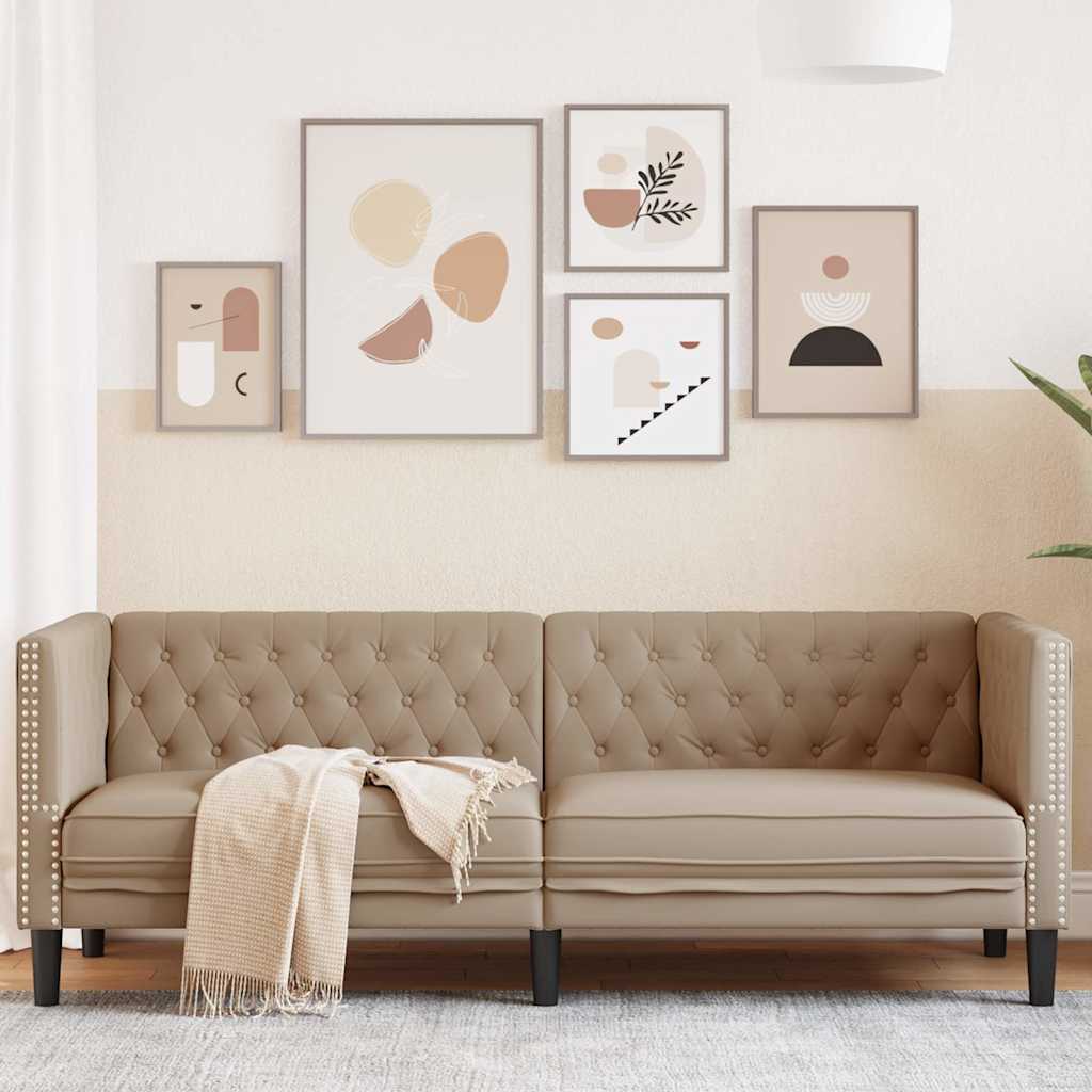 Driezitsbank Chesterfield-stijl kunstleer cappuccinokleurig is nu te koop bij PeponiXL, paradijselijk wonen!