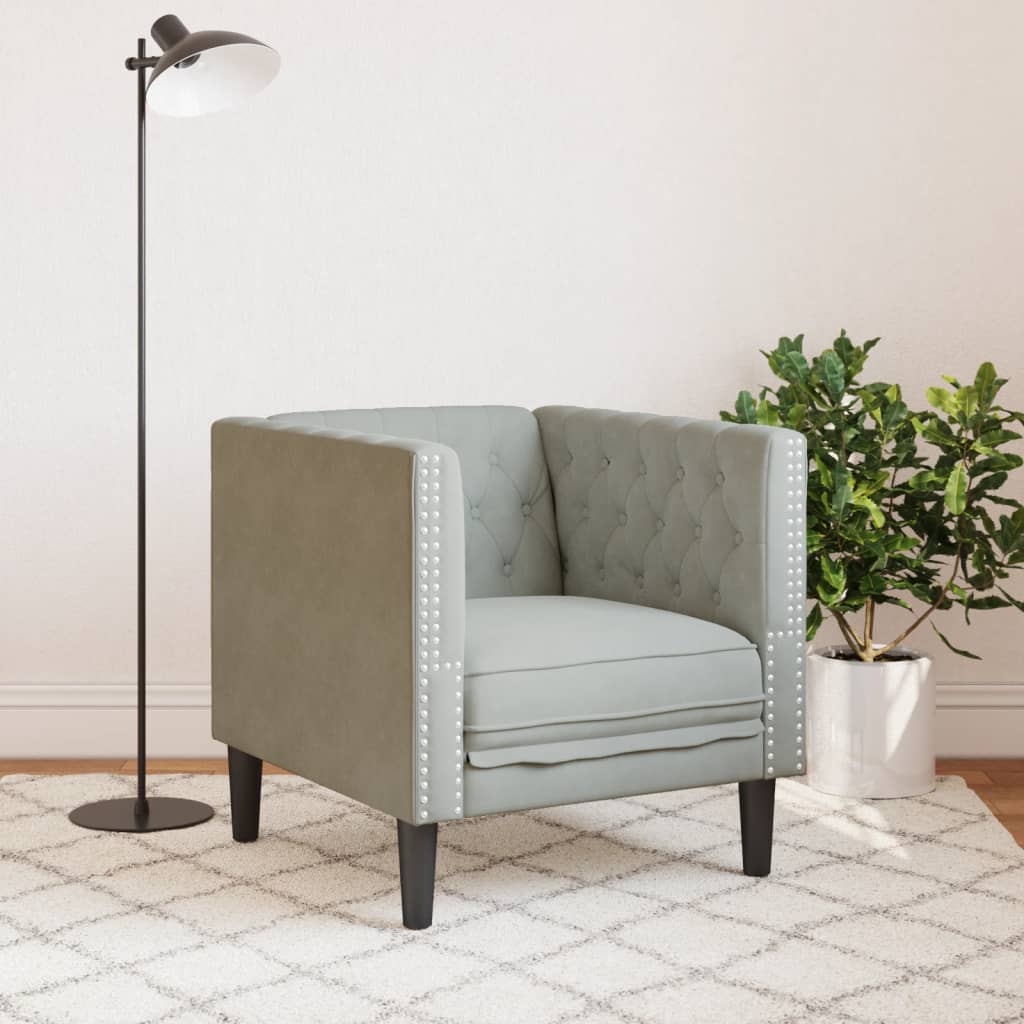 Fauteuil Chesterfield-stijl fluweel lichtgrijs is nu te koop bij PeponiXL, paradijselijk wonen!
