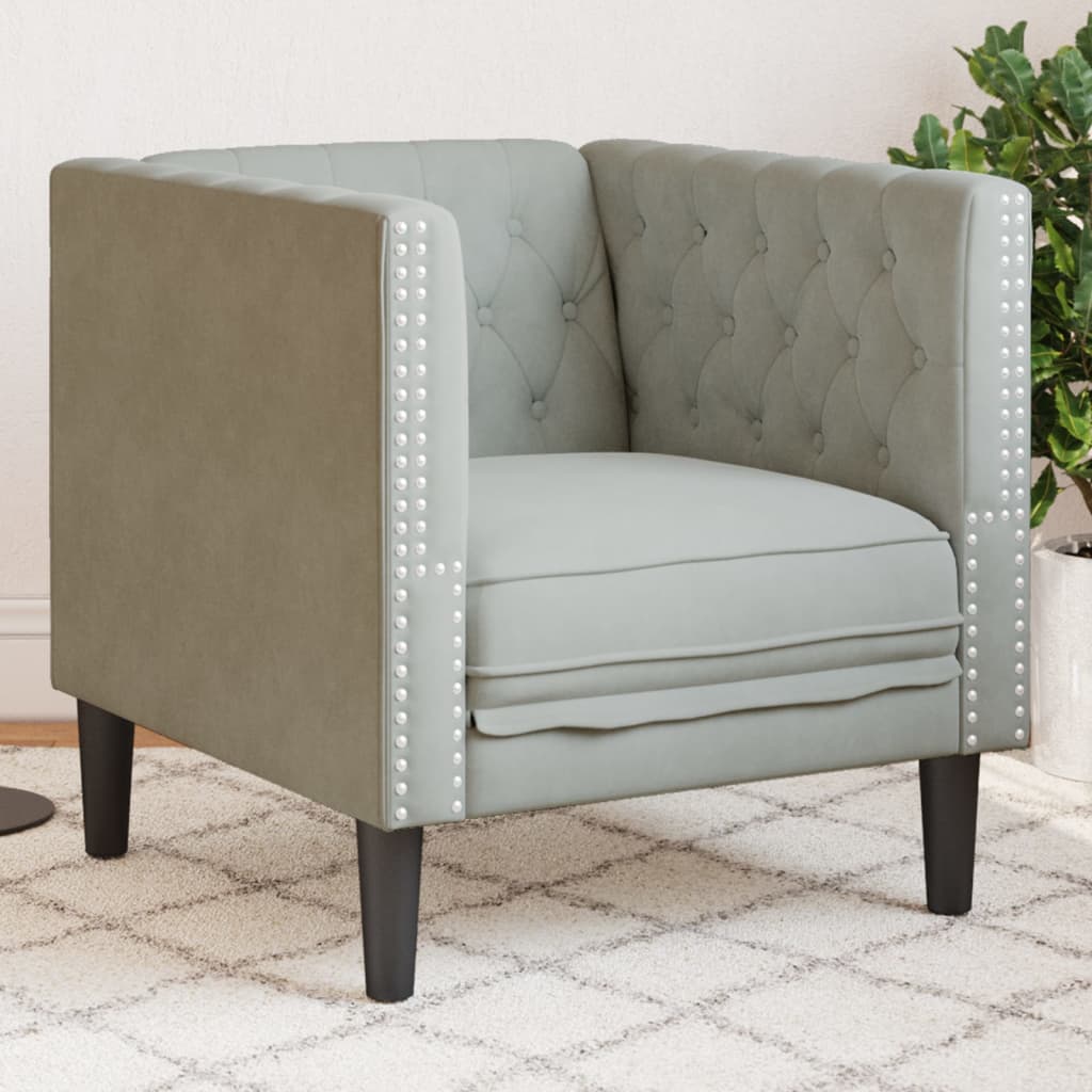 Fauteuil Chesterfield-stijl fluweel lichtgrijs is nu te koop bij PeponiXL, paradijselijk wonen!