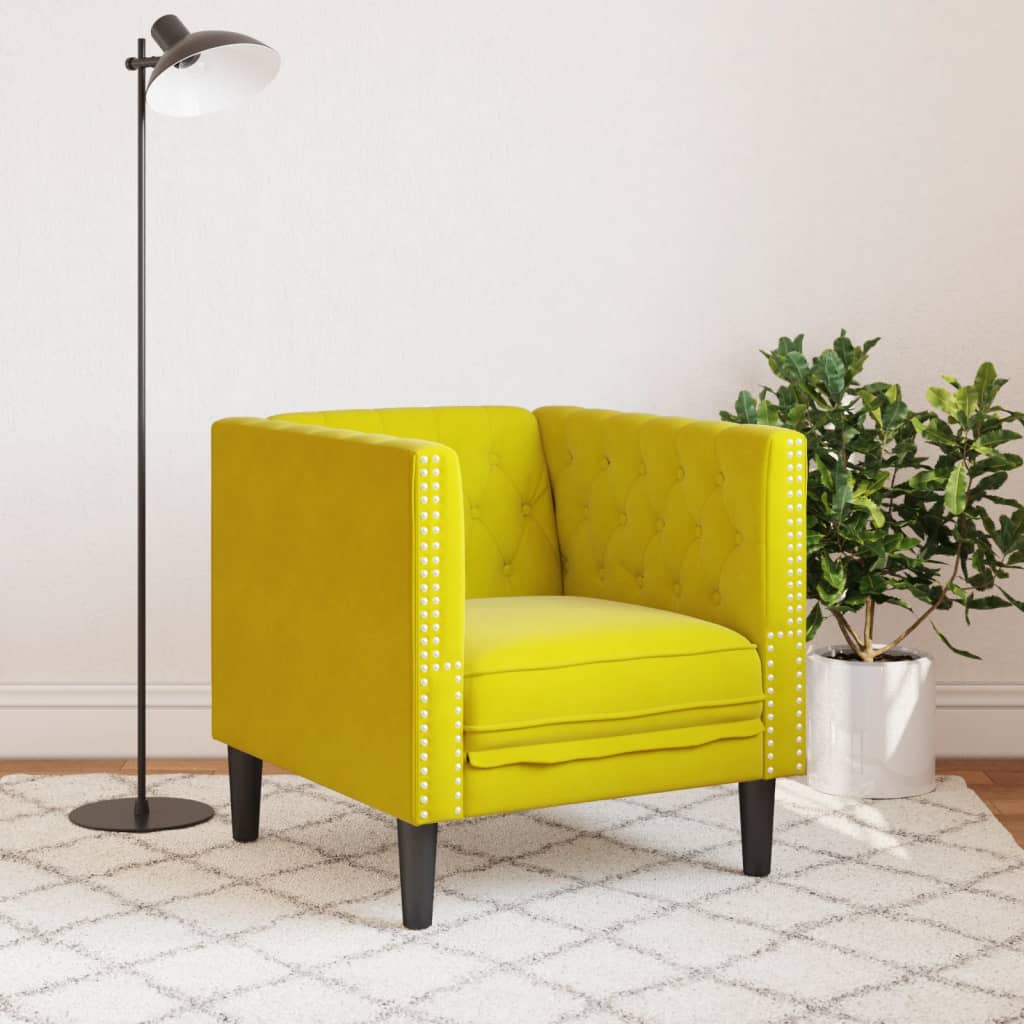 Fauteuil Chesterfield-stijl fluweel geel is nu te koop bij PeponiXL, paradijselijk wonen!