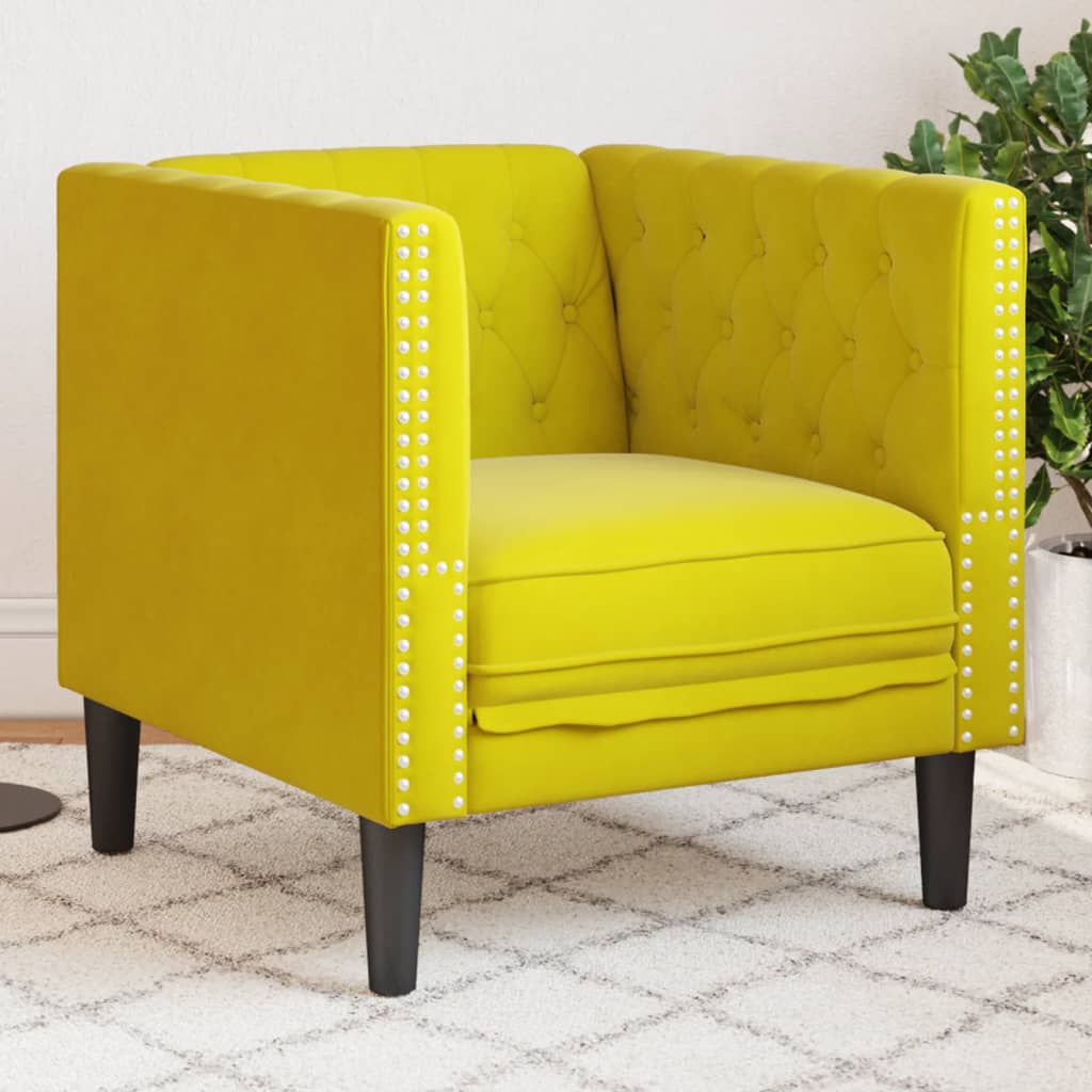 Fauteuil Chesterfield-stijl fluweel geel is nu te koop bij PeponiXL, paradijselijk wonen!