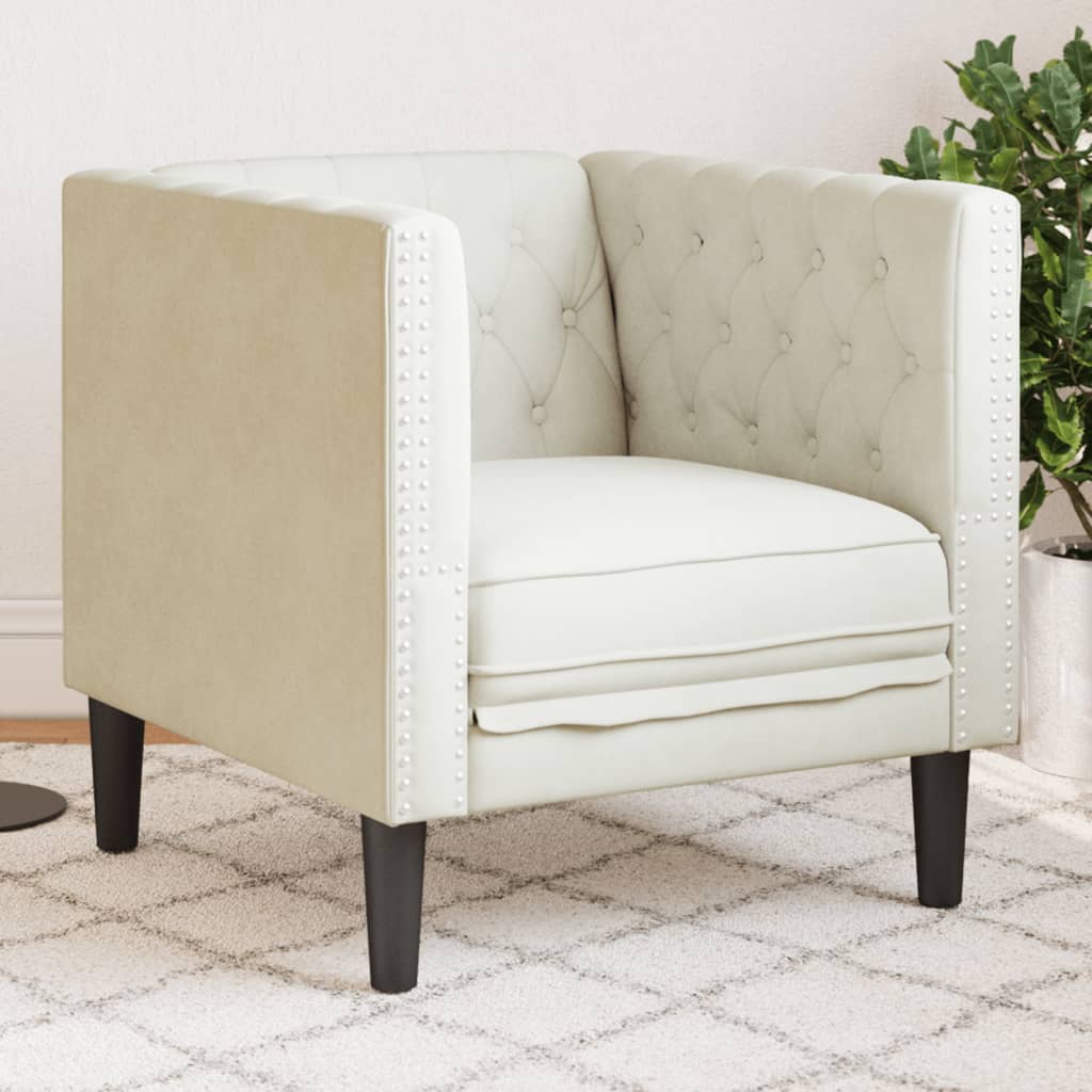 Fauteuil Chesterfield-stijl fluweel crèmekleurig is nu te koop bij PeponiXL, paradijselijk wonen!