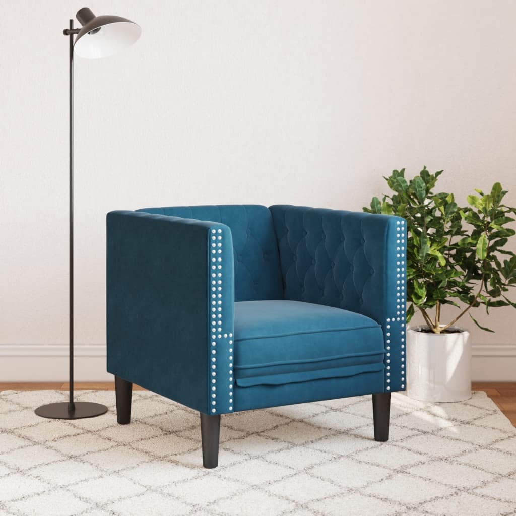Fauteuil Chesterfield-stijl fluweel blauw is nu te koop bij PeponiXL, paradijselijk wonen!