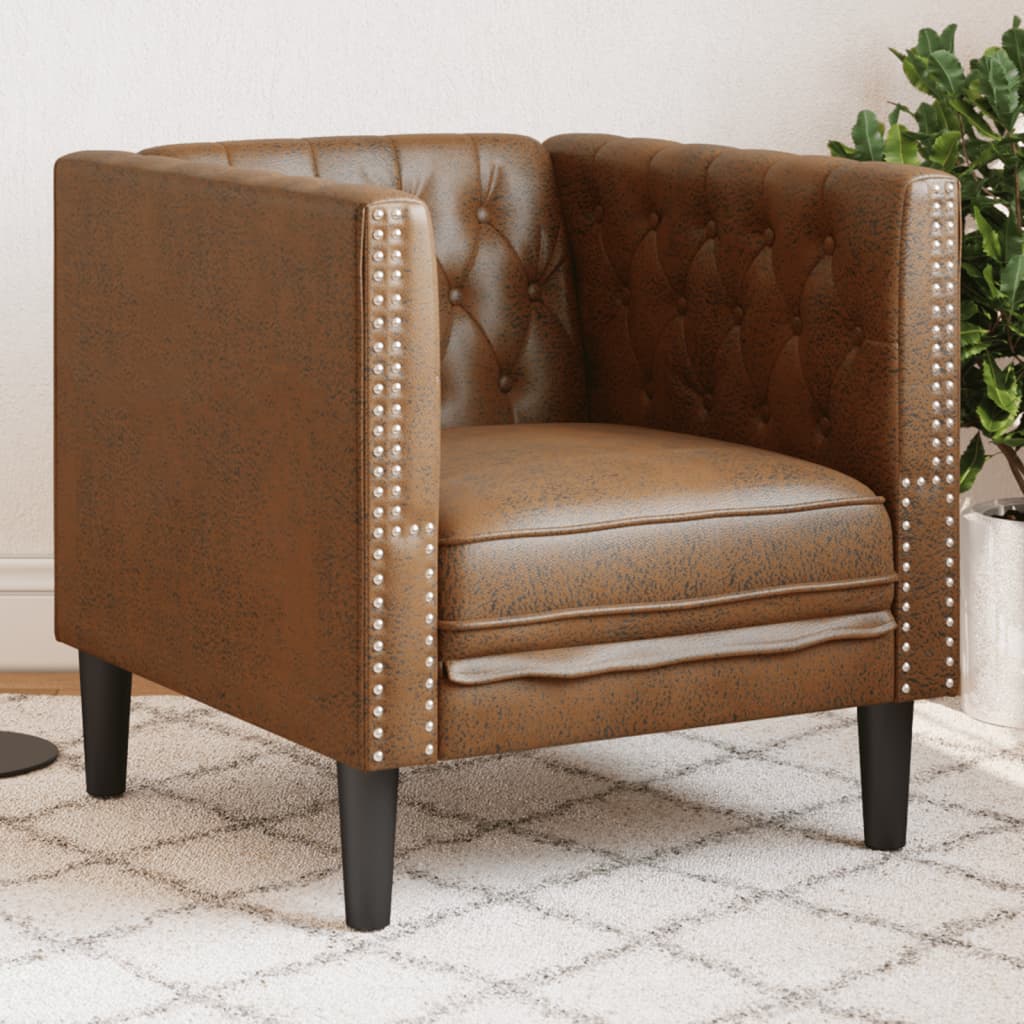 Fauteuil Chesterfield-stijl kunstsuède bruin is nu te koop bij PeponiXL, paradijselijk wonen!